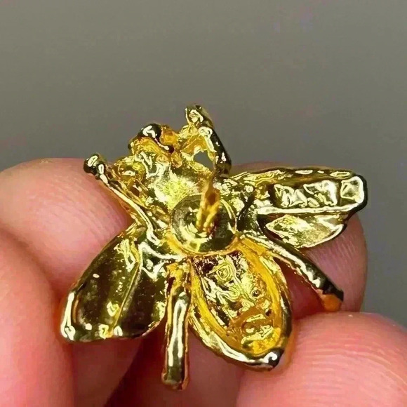 Vintage Gold Tone and Crystals Honey Bee Pin - Picture 6 of 6